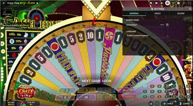 Impostazioni generali e pannello informativo di Crazy Time con RTP e limiti di puntata