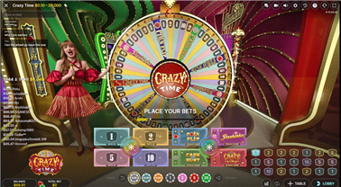 Interfaccia delle puntate di Crazy Time con le otto opzioni di scommessa